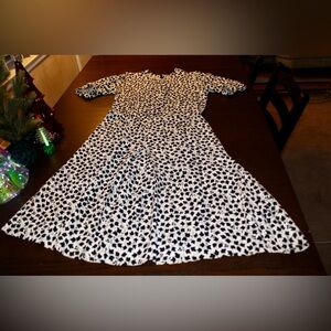 Saint Laurent Black and White Floral Patterned Midi Dress